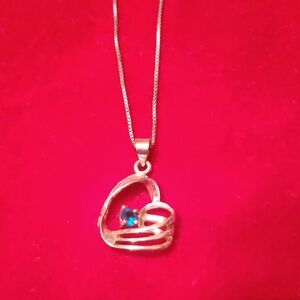 925 Silver Heart Pendant Necklace with Blue Accent Gemstone